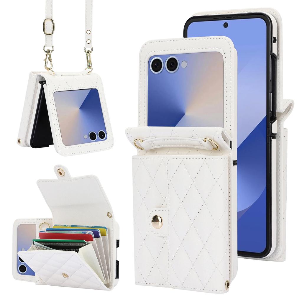 Leather Wallet Crossbody Phone Case for Samsung Galaxy Z Flip 7 fe 6 5 4 3 Flip7 RFID Blocking Card Holder Lanyard Purse Cover