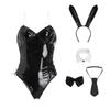 Fun PU Leather Hot New Bunny Girl One-piece Uniform Cosplay Open Temptation Small Breasts Gather