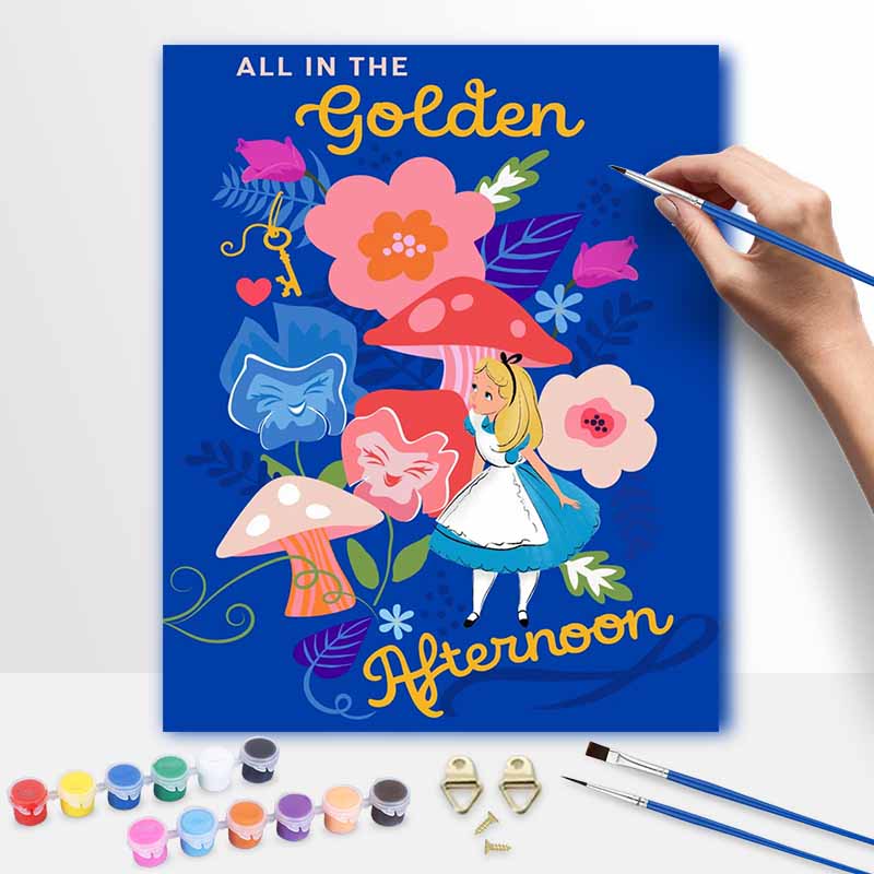 Disney oil painting handmade diy Alice in Wonderland flowers mushrooms key theme gifts home decorations 20x30cm
