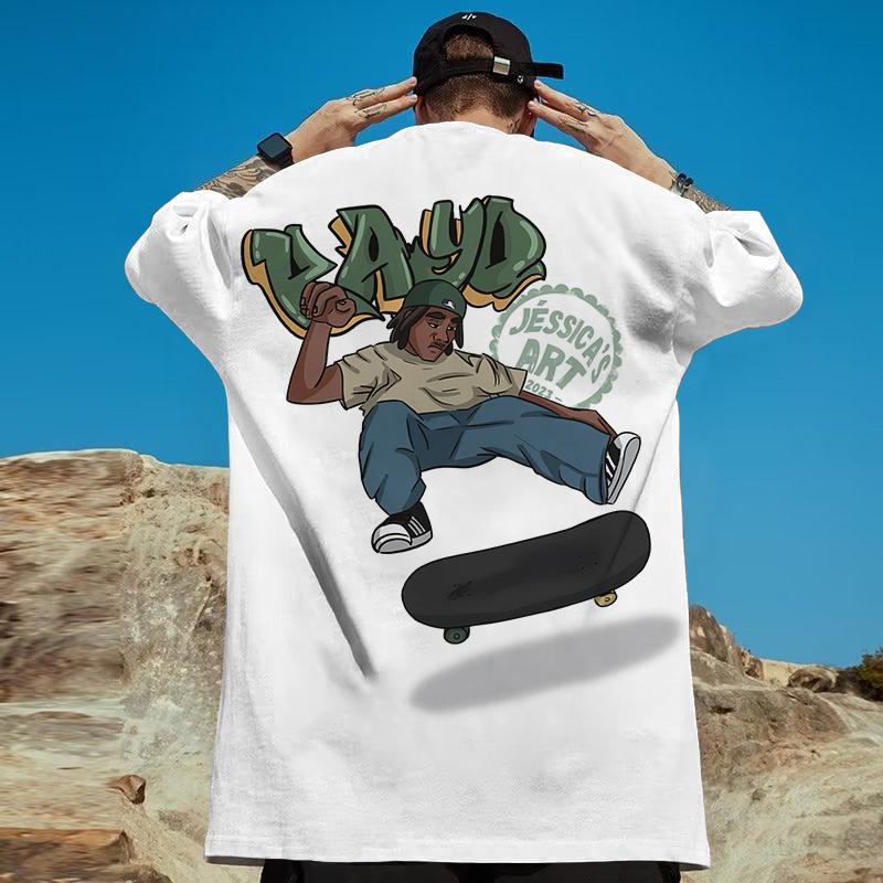 Skater Boy Print Short Sleeve T-Shirt For Men Street Trendy Man Clothes Loose Oversized Short Sleeve Tees Men T Shirt Y2k