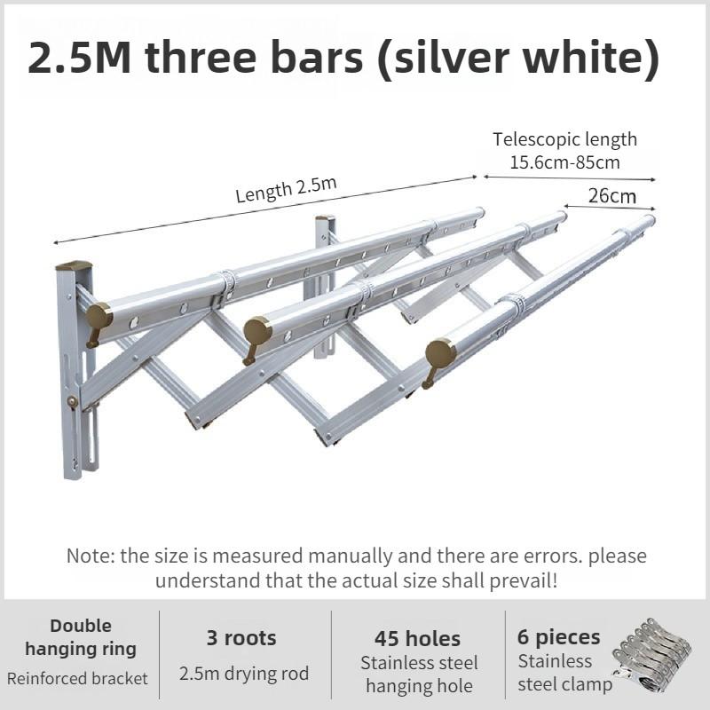 Balcony Retractable Laundry Rack Aluminum Alloy Thickened Laundry Drying Rack Outdoor Push-pull Flodable Clothes Rod