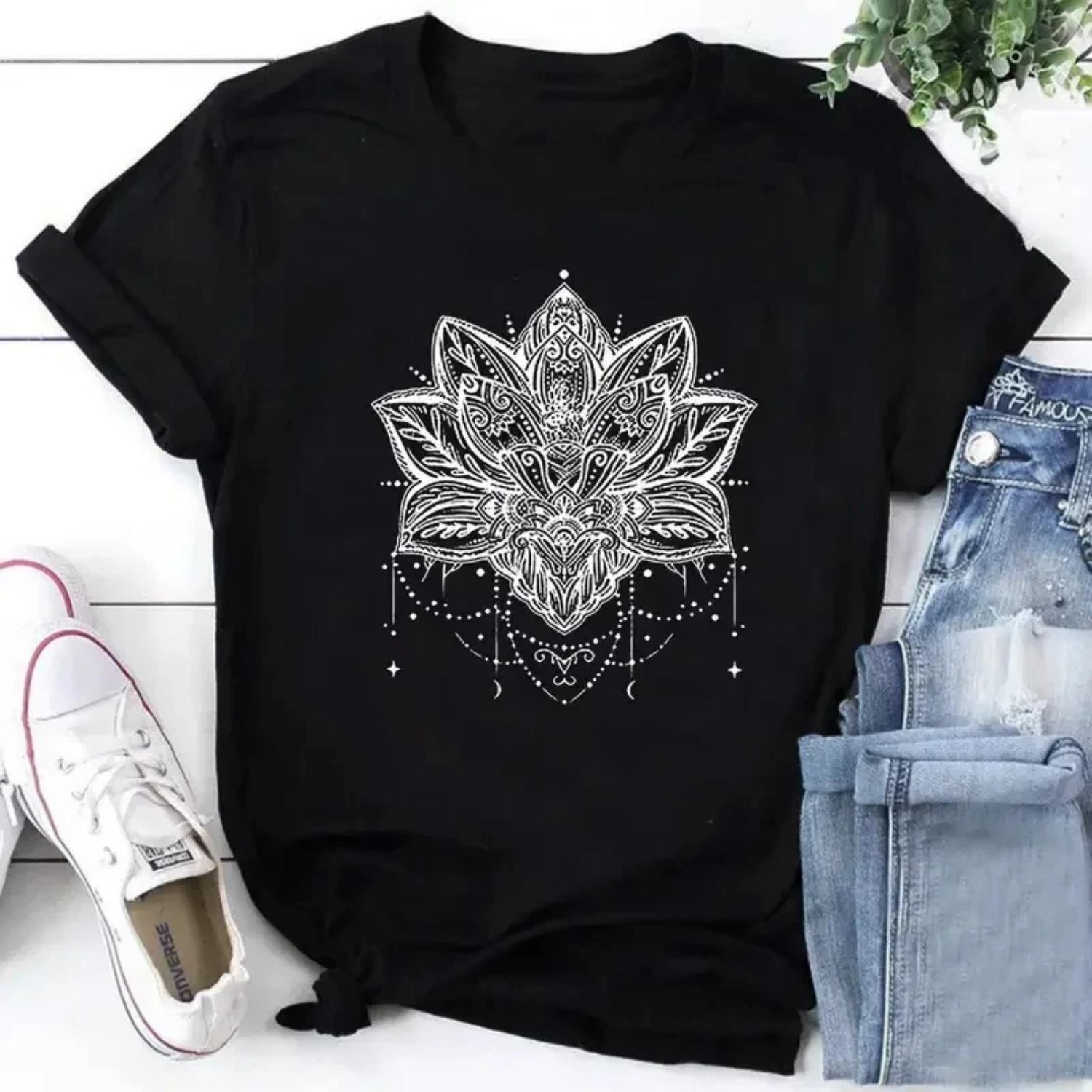 

Plus Size Fashion Cotton Clothing T-shirt s dala Printed Short Sleeve Harajuku Round Neck Stretchy O Neck T-Shirt S чёрный