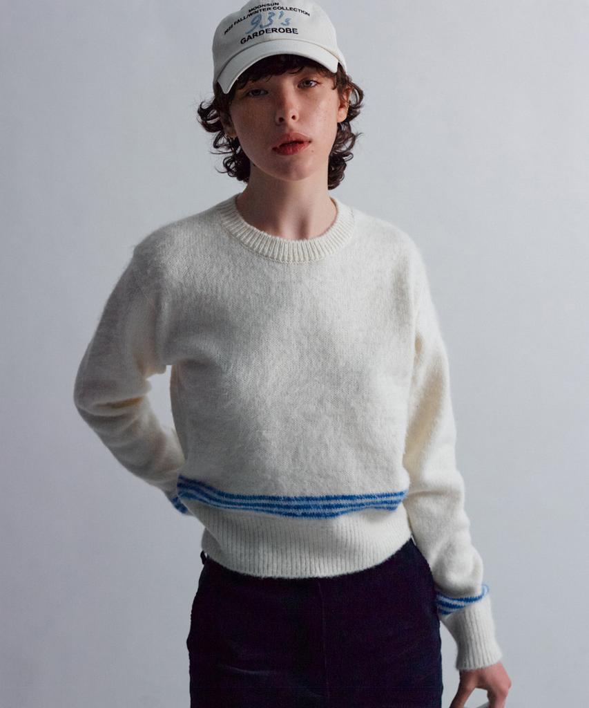 MOONSUN Essential_Unisex Mss Mohair Blend Stripe Knit [Ivory Blue]