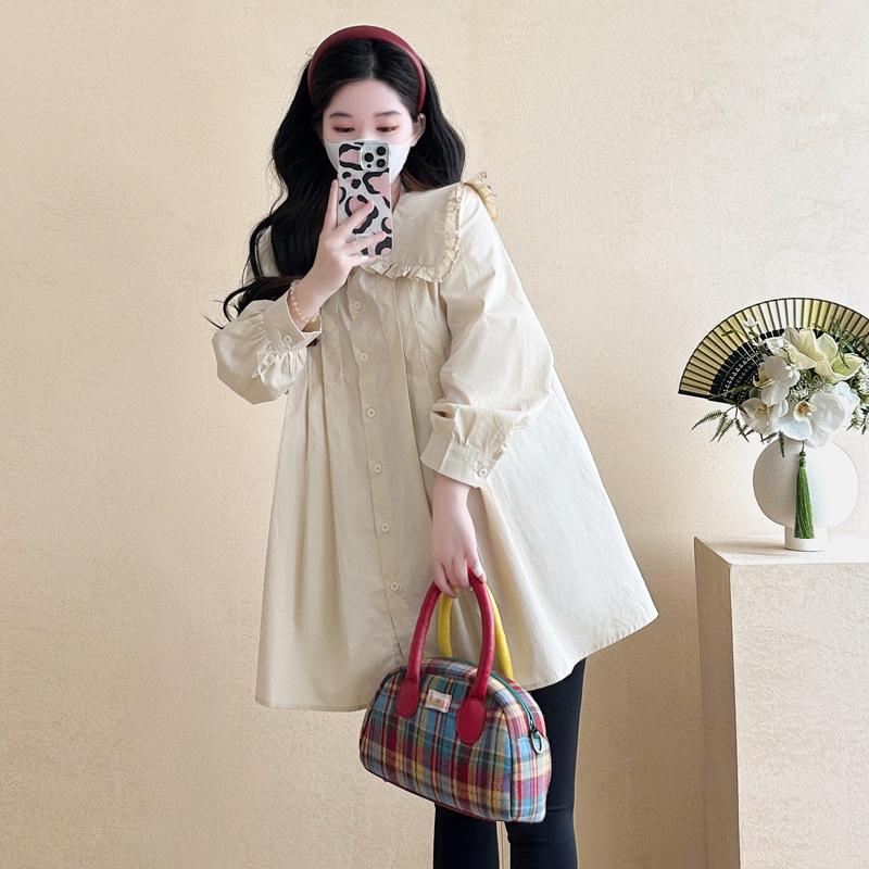 

2026 Spring & Autumn Long Sleeve Maternity Doll Shirt - Trendy Mid-Length Wear for Stylish Moms L [115-130 pounds] світлого кольору хакі