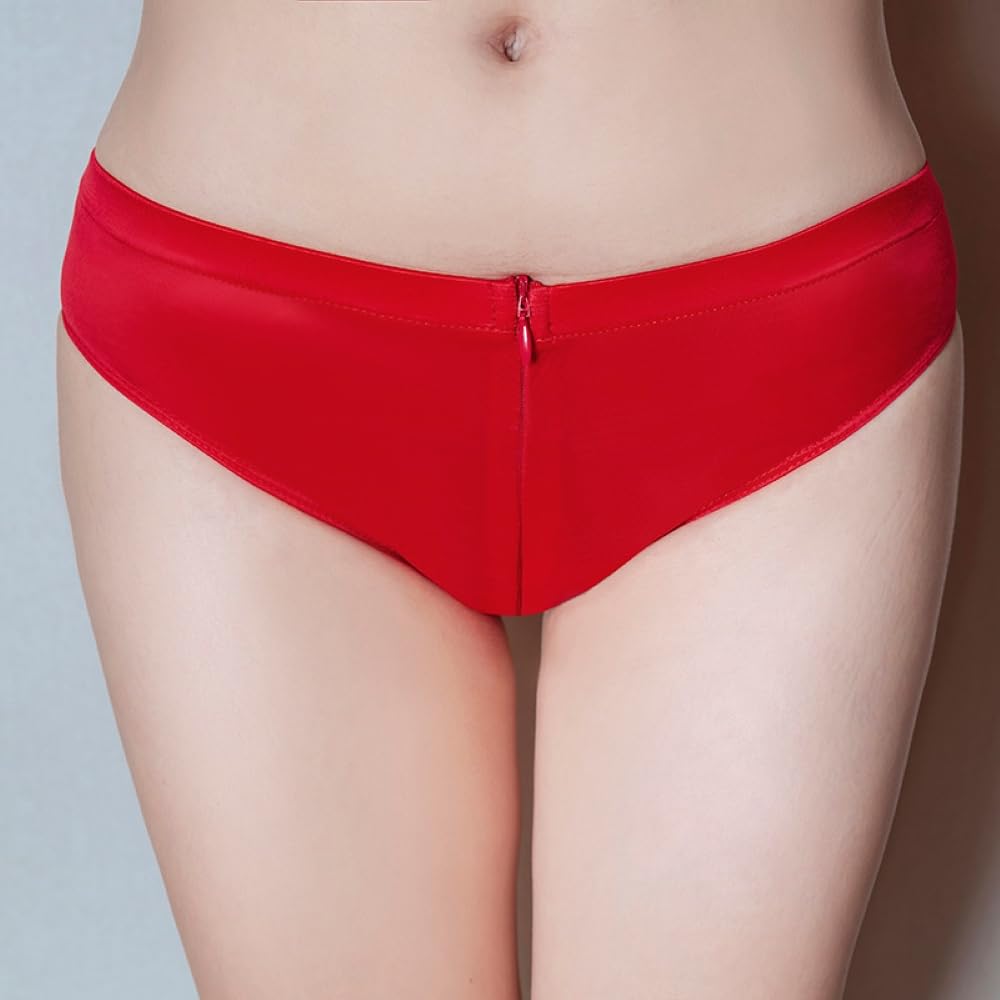 Front and Back Full Sexy and Erotic [AQURAD] Zip, Open, Shorts, Glossy, Shiny, Unisex, Women's Men's Underwear, Panties, (M, Red)