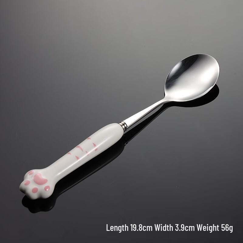 Qianxing 304 Stainless Steel Ceramic Handle Cartoon Cat Claw Coffee Spoon Set