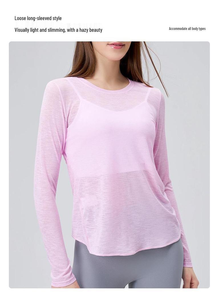 Bamboo Slub Loose Long Sleeve Yoga Top - Breathable, Hollow-Out Back, Slimming Cover-Up for Women