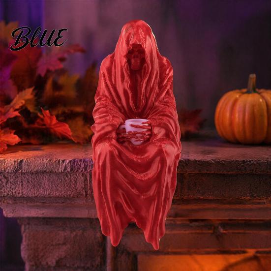 Cyberpunk Shelf Decor 3D Printed Tabletop Gothic Figurine Grim Reaper Sitting Statue Mysterious Cloaked Spooky Sculpture for Garden or Bookshelf,