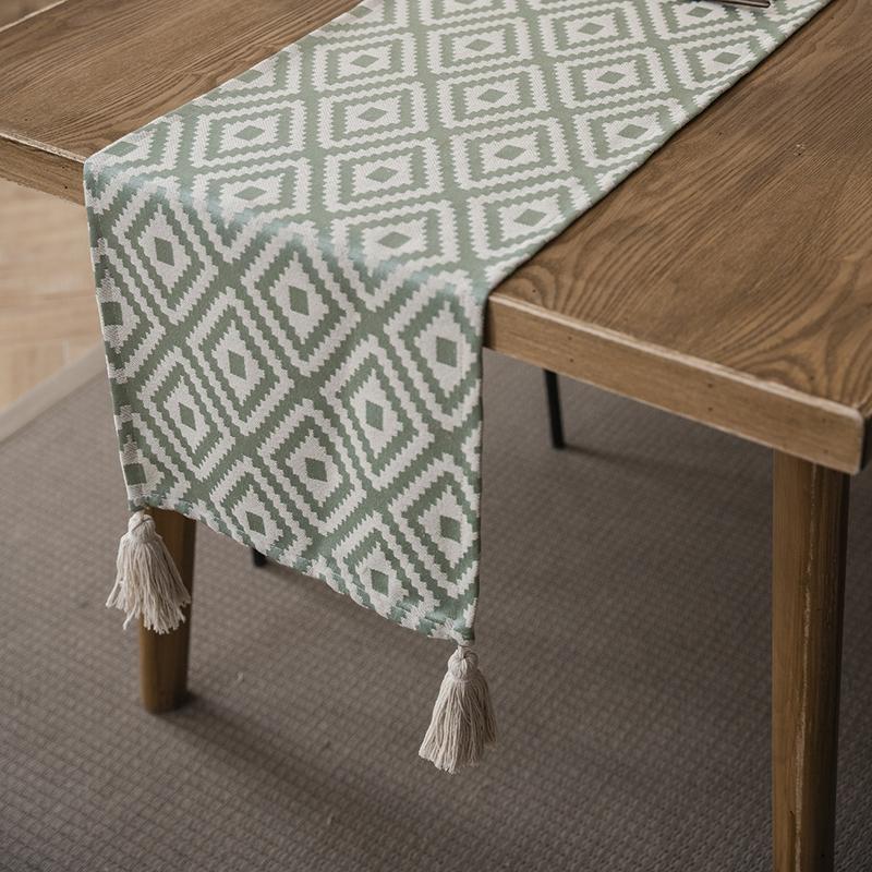 Nordic Simple Geometric Table Flag Fringe Living Room Dining Flag Long Strip Polyester Cotton Jacquard Decorative Tablecloth