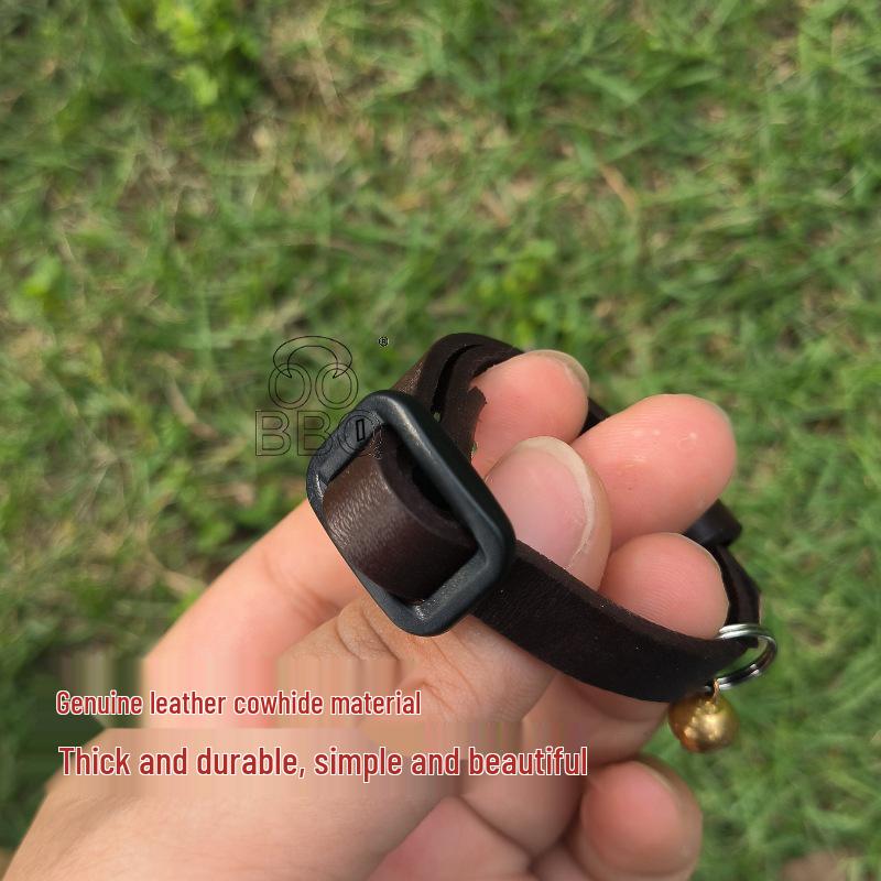 Adjustable Genuine Leather Kitten Collar with Detachable Bell - 24CM Cowhide Squirrel Fox Monitor Design
