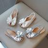 Sandales d'été pour fille Bout ouvert Élastique Argent Beige Claquettes pour enfants Nœud Gracieux Tendance Chaussures pour enfants Plates