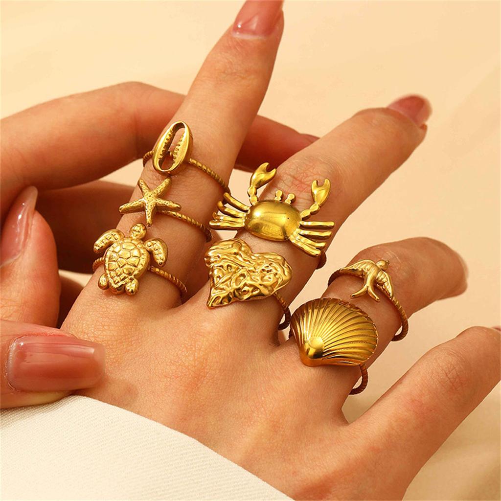 Dating Rings Animal Rings Adjustable Finger Rings Sea Series Open Rings Finger Jewelry Suitable for Party Daily Wear