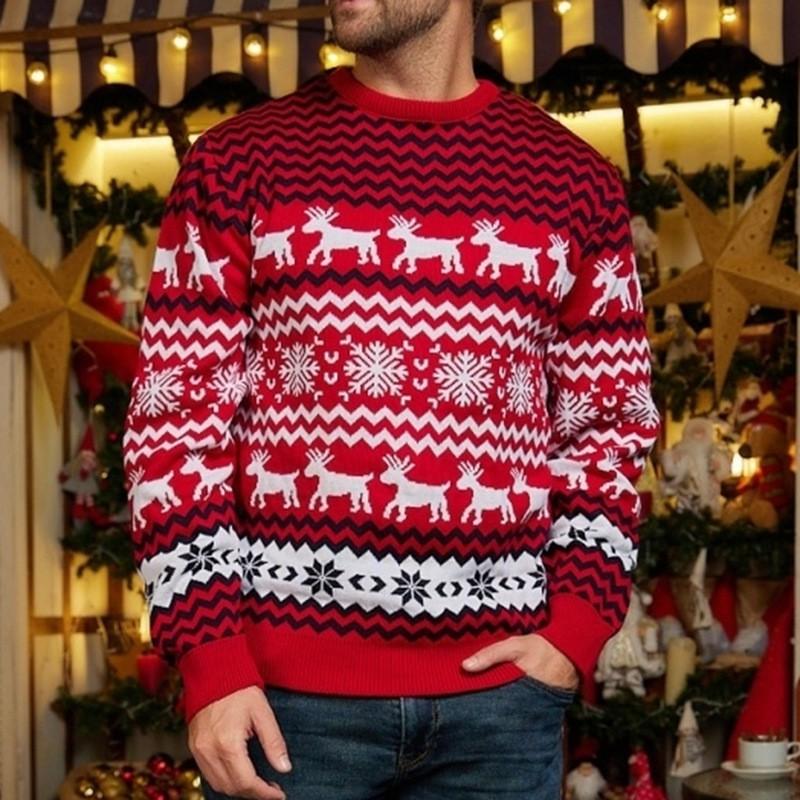 Snowflake Christmas Sweater 2026 Fall Winter Couple Knitwear Elk Round Neck Loose Fit