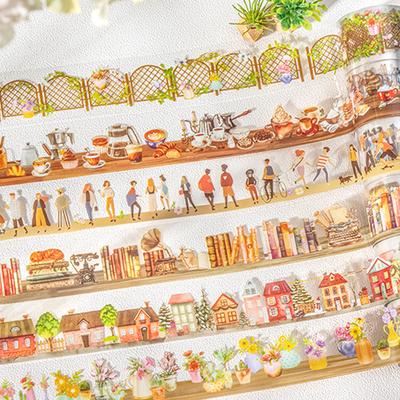 1 Roll Washi Tape 2m Small Town Daily Life Dining Trellis PET Tape Scrapbook DIY & Handbook For Phone Case Notebook Decoration