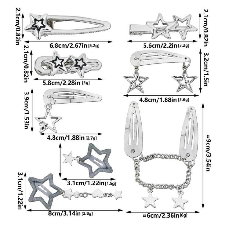 10Pcs/5Pcs Metal Star Barrettes Hair Clips Punk Pentagrams Charm Hairpin Hair Accessories for Women Fashionable Jewelry