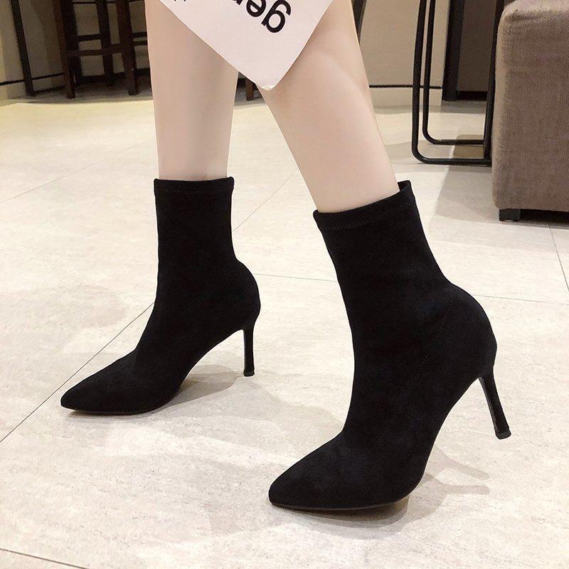 Women's Fine Heel Cotton Boots Winter New Pointed Suede Thickened Sleeve Anti-slip Wear-resistant High Heels