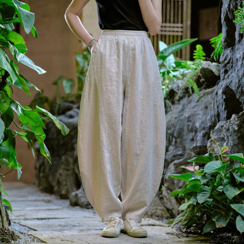 Women's Plus Size Cotton-Linen Zen Tai Chi Pants - 2025 Spring/Summer Retro Style