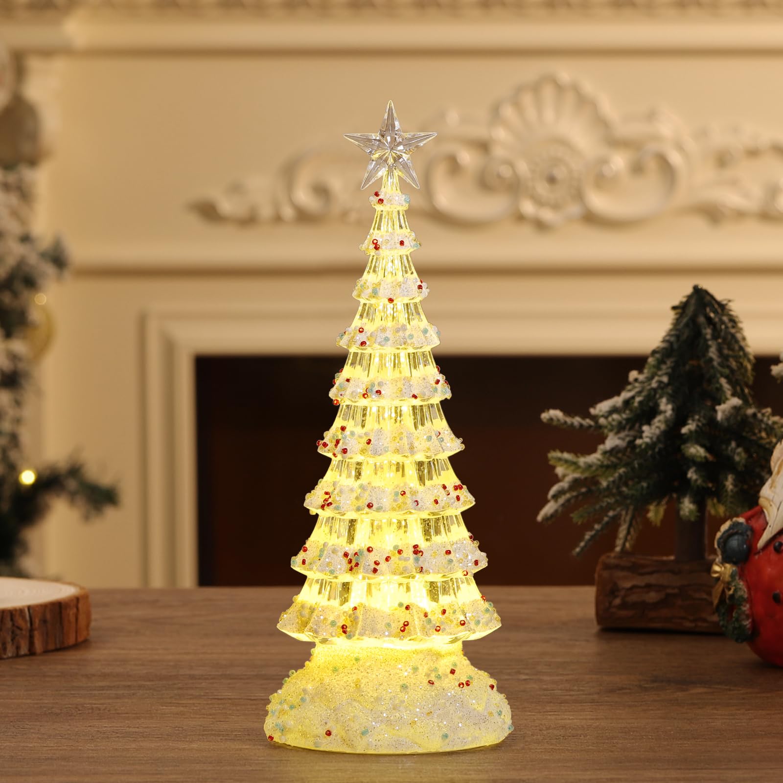 

Lewondr Small Tabletop Christmas Tree Acrylic Christmas Object with LED Battery Perfect for Room Entrance and Perfect as a Christmas Gift for Winter