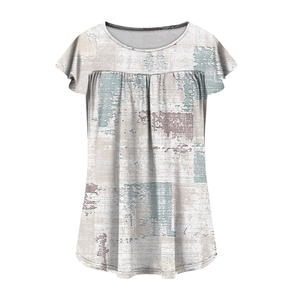 Women's Round Neck Short Sleeve Mid Length T-Shirt Loose Casual Short Sleeve T-Shirt Top