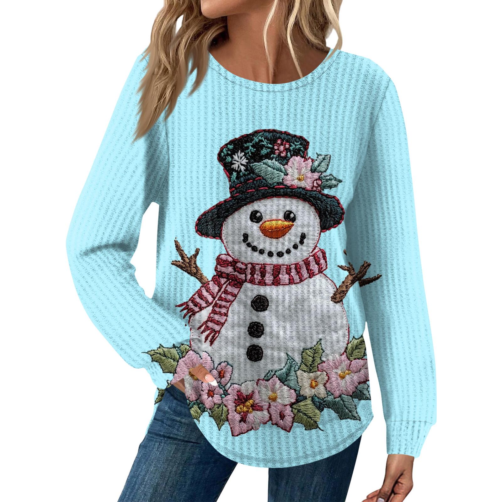 

Женская мода Рождественский свободный топ с длинным рукавом и круглым вырезом XXL