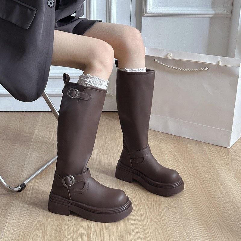 

Black but knee thick heel platform boots summer British western cowboy knight boots 39