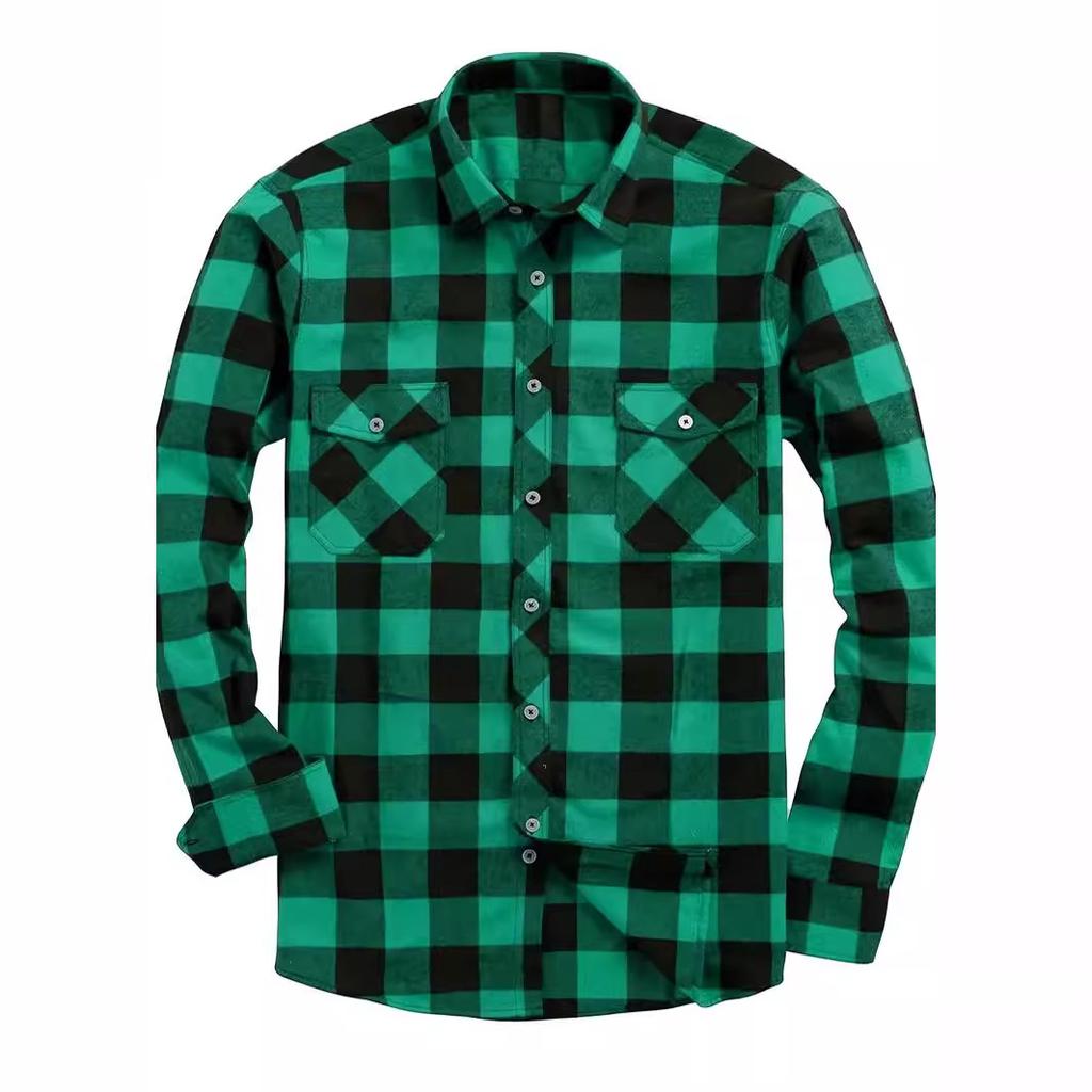 Spring And Autumn Winter New Men'S Checkered Shirt Double Pocket Flannel Casual Checkered Shirt