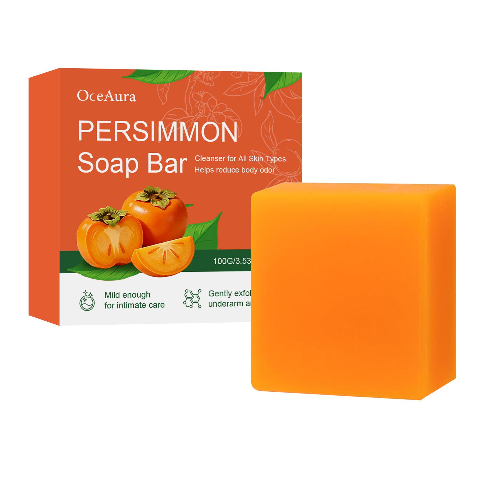 OceAura Persimmon Soap Bar Deep Cleaning Oil Control Body Odor Removal Moisturizing Skin Softening Persimmon Cleansing Soap 100g 100g