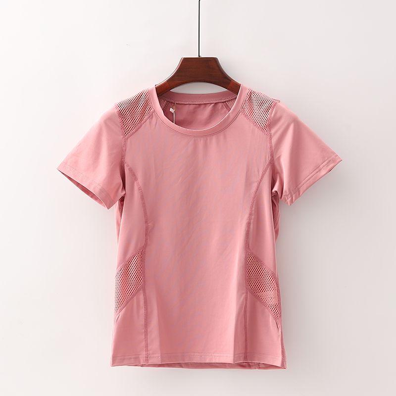 

[Pei] Shopping Mall Brand Discount Women s New Arrival Stretch Slim-Fitting Patchwork Quick-Drying Yoga Sports Short Sleeve T-shirt 4w315 Bean paste powder S/155