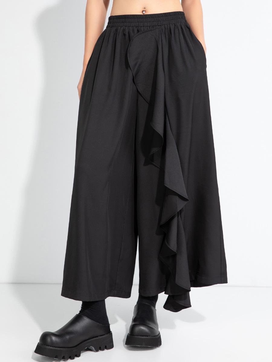 

2025 Autumn Women s Wide-Leg Casual Pants with Design Sense and Lace Detail, Plus Size Available One Size (45-75 kg)