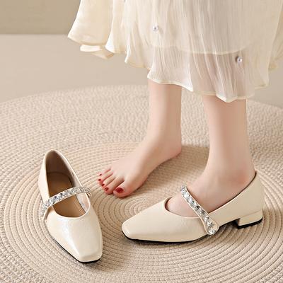 Square Toe Thick Heel Pearl Decoration Fashion Ladies Shoes Shallow Mouth Sexy Elegant Casual Women Party Comfortable Low Heels