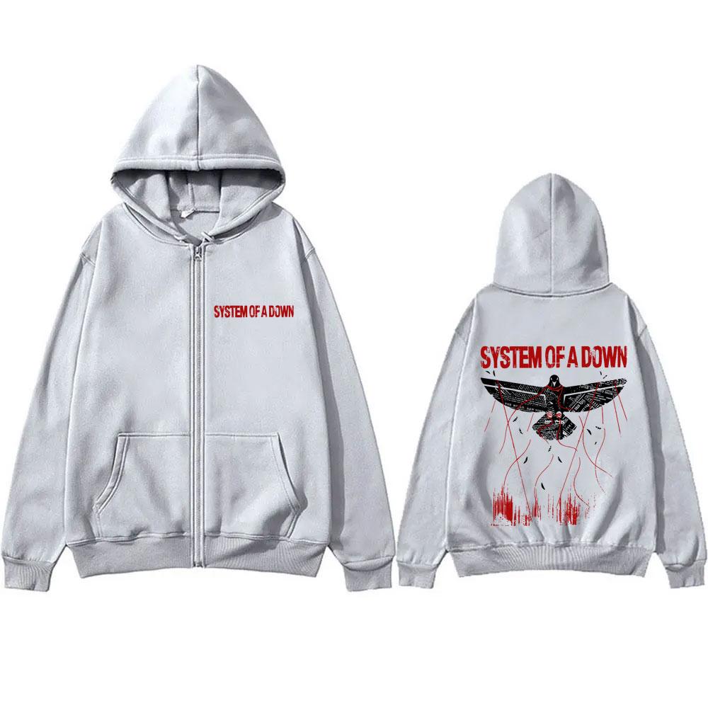 90s Alternative Metal Rock Band System of A Down Pigeon Graphic Zipper Hoodie Men Women Vintage Oversized Fleece Zip Up Hoodies