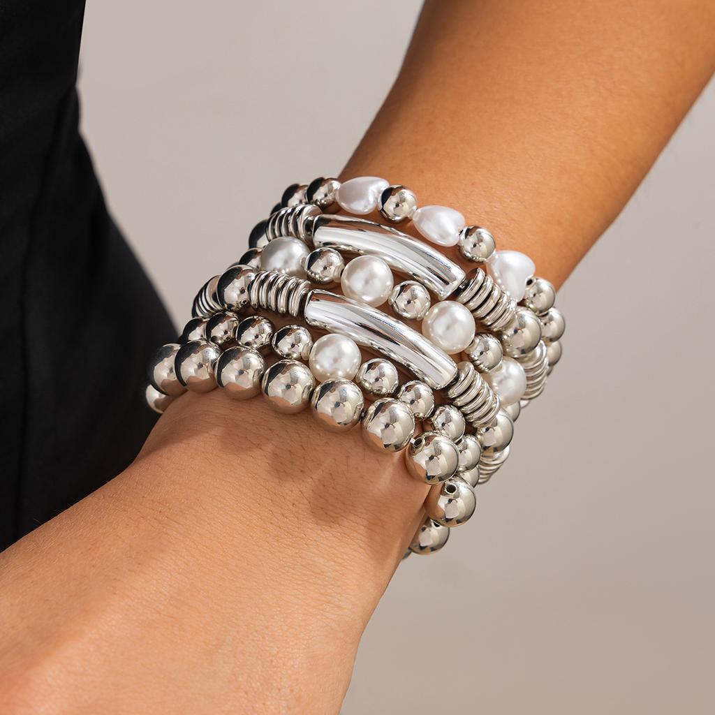 Beaded Love Pendant Stacked Bracelet Female Punk Style Elastic Round Bead Simple Bracelet Bracelet