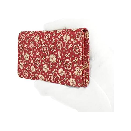Inden-ya Card Case, Large Capacity, Deerskin, Red Base X White Lacquer, Camellia Pattern, 2501-13-178