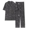 Men's Summer Cotton Pajama Set: Short Sleeve, Long Pants, Plus Size, Loose, Casual, Thin Cardigan Homewear.