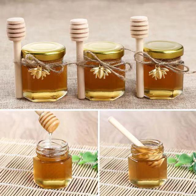 Hexagonal Transparent Glass Jar for Honey, Jam, or Sauces - Ideal for Weddings & Households