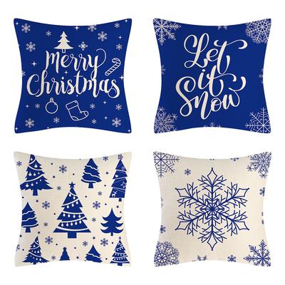 4PCS/Set Christmas Tree Pillowcase Snow Pillow Cover Square Decorative Cushion Covers with Invisible Zipper Waist Cushion Sofa