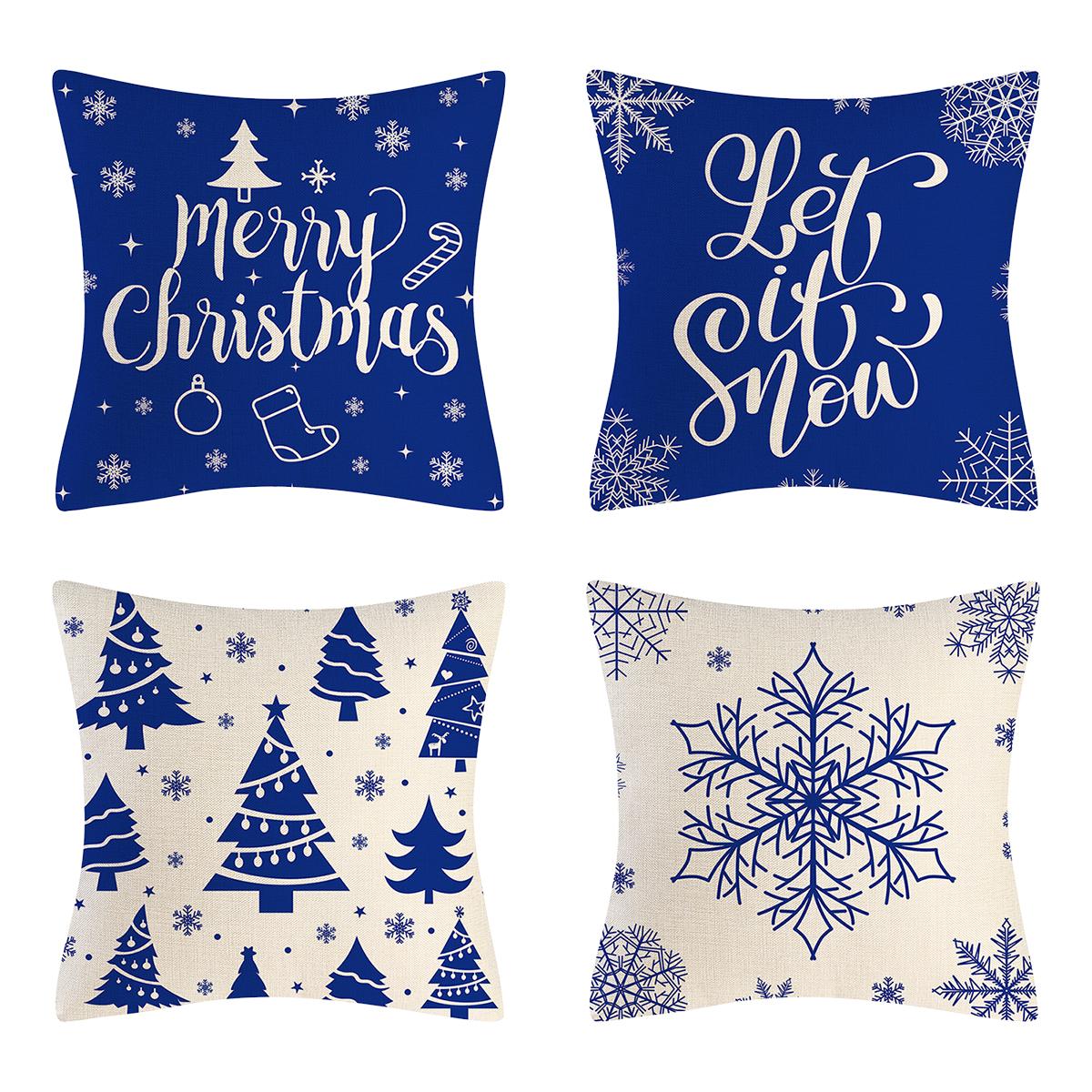 

4Pcs Christmas Tree Pillowcase Snow Pillow Cover Square Decorative Cushion Covers with Zipper Waist Cushion Sofa Pillowcase 4Pcs синий
