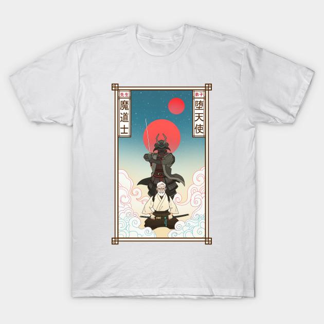 

Men Black Print T-shirt The Wizard And The Demon No-Cut Transfer Paper Print Cotton Tshirt 3XL
