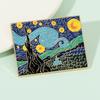 Funny The Starry Night Enamel Brooches Golden Square Badge Van Gogh Oil Painting Pins For Artist Item Gift