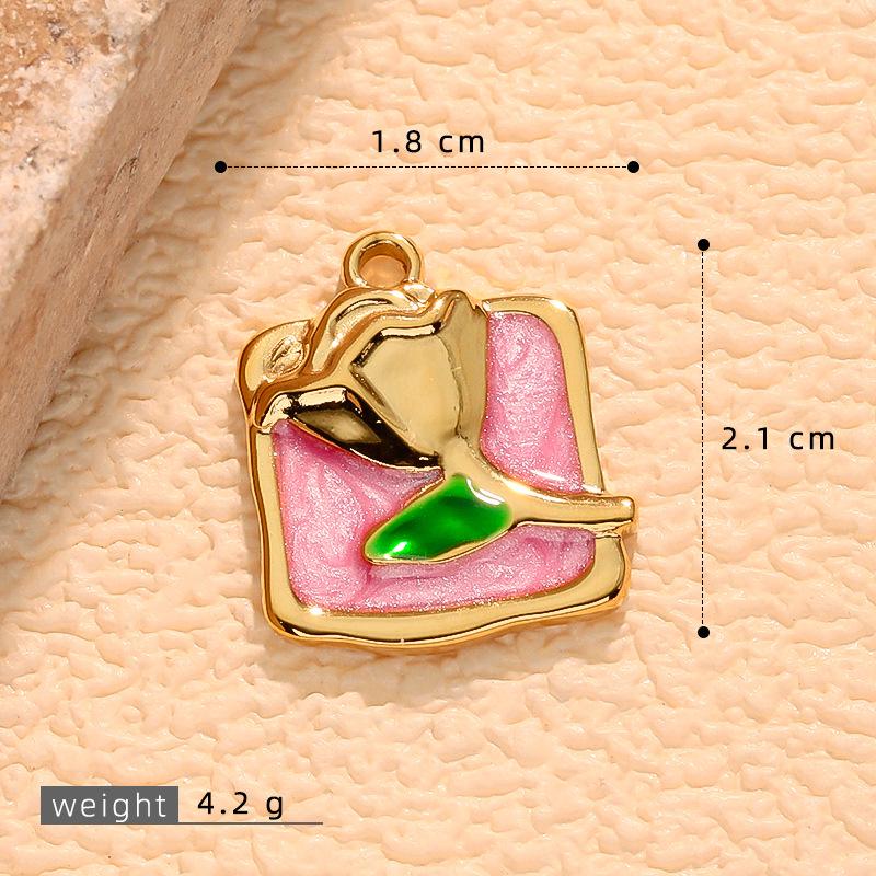 Colorful Geometric Heart Flower Drip Oil Stainless Steel Earrings & Necklace Set