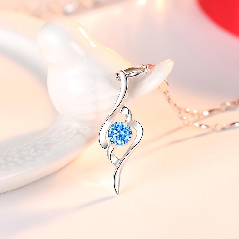 Cupid's Arrow Pendant Necklace 925 Sterling Silver Blue Diamond Zircon French Style Elegant Jewelry for Women