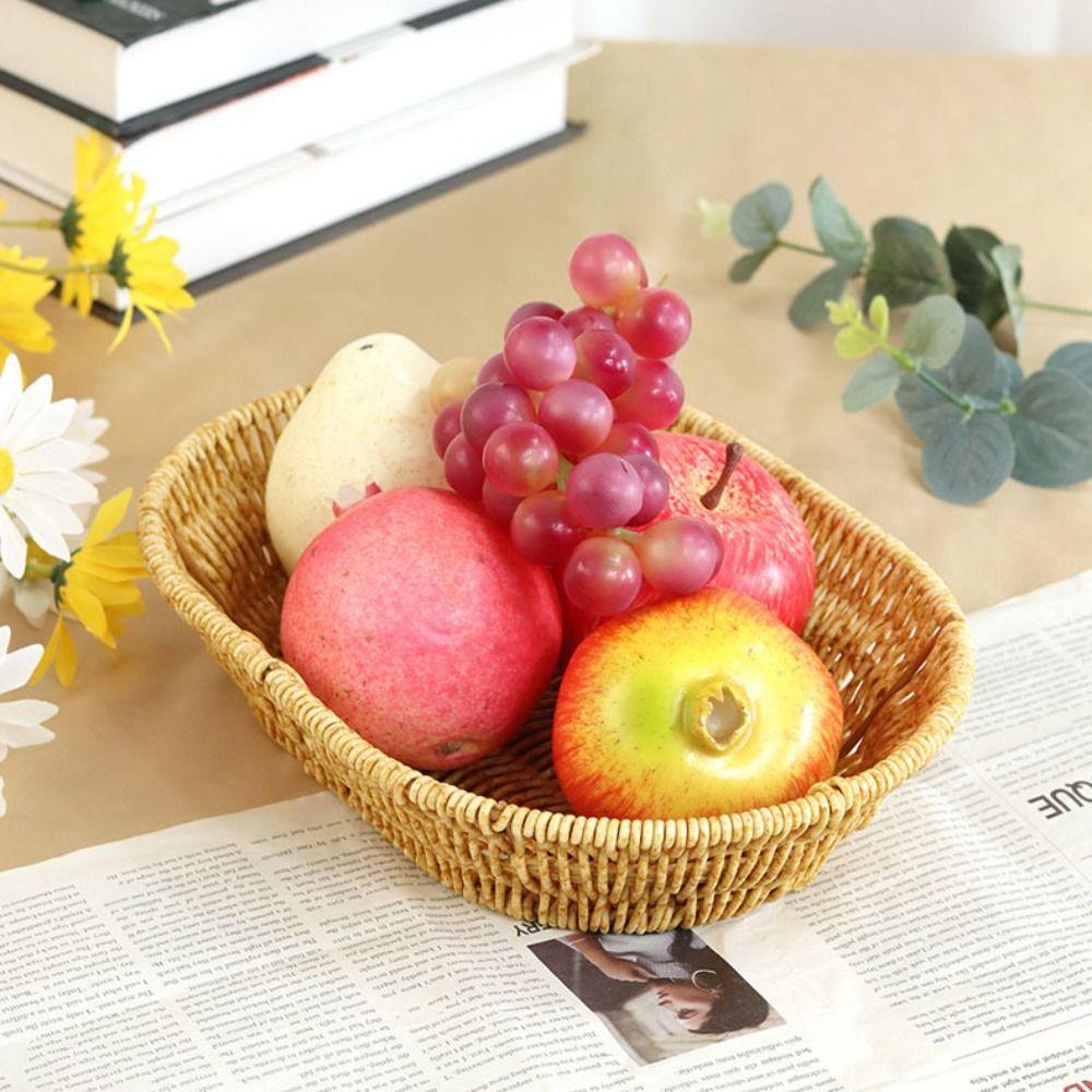 Hardness Rattan Woven Serving Baskets Handwoven Household Bread Fruit Vegetables Basket 7 Styles