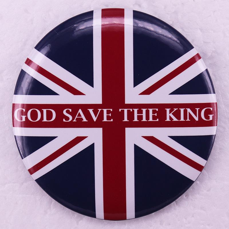 UK Flag God Save the King Tinplate Pin Badge