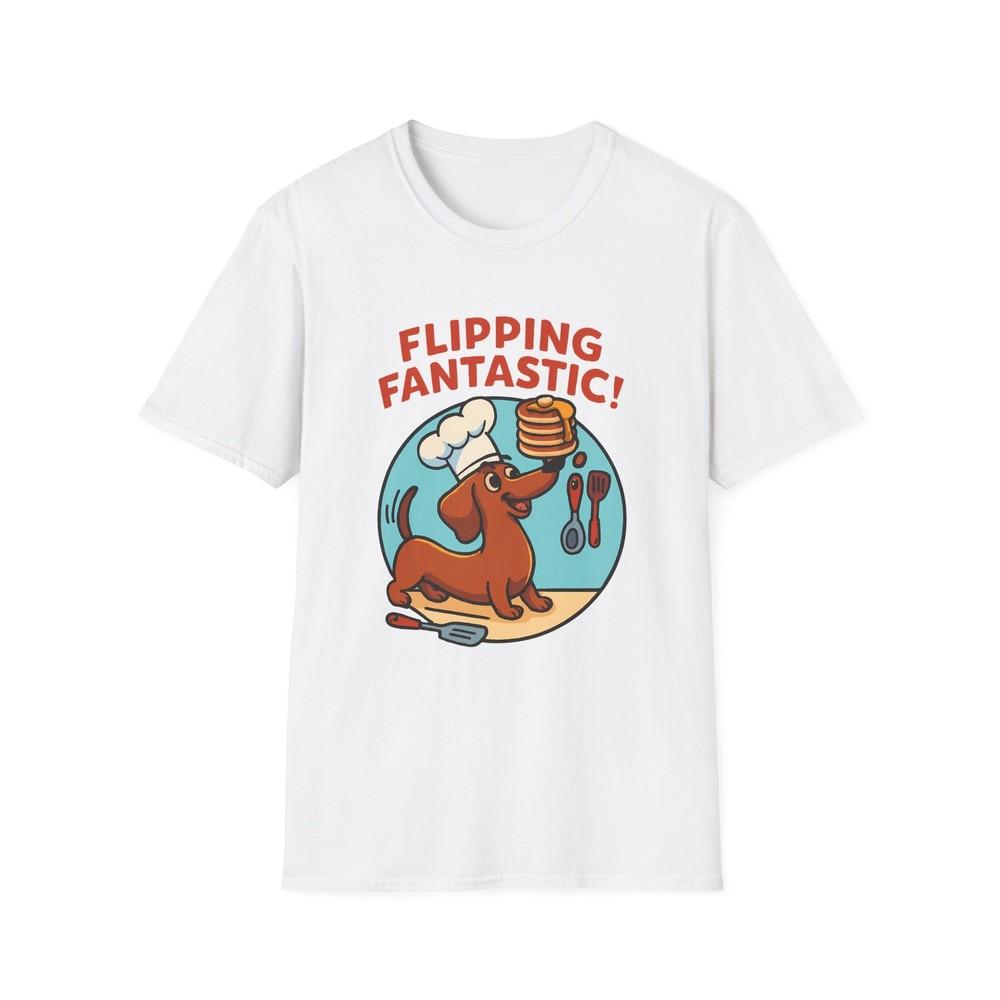 

Unisex Softstyle T-Shirt Dachshund Chef Pancakes Cartoon Dog Breakfast Humor 4XL