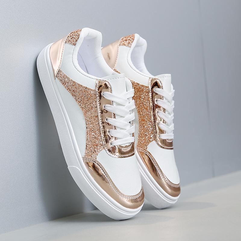 Fashion Sneaker Metal Color Casual Vulcanized Sport Shoes Fashion White Shoe for Woman Flats Shoes Summer Breathable Shoes Women