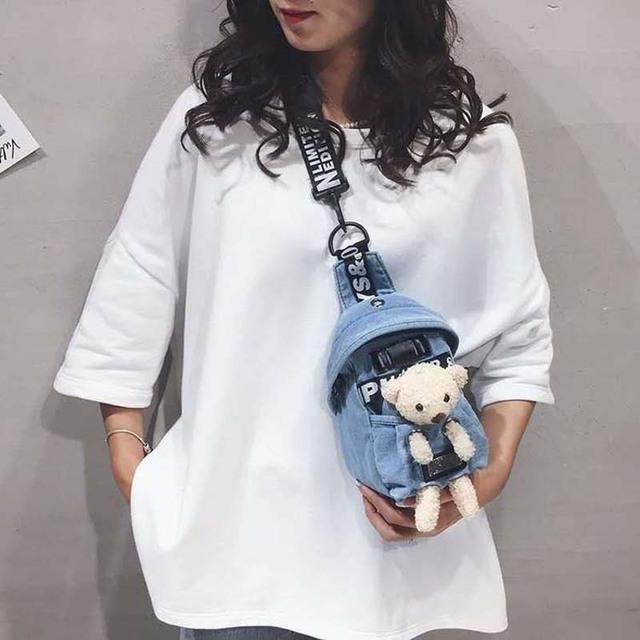 Женский рюкзак, поясная сумка для женщин и девочек, поясная сумка с милым медвежонком, повседневная холщовая сумка-банан, регулируемая детская крутая сумка на плечо, нагрудные сумки One Size