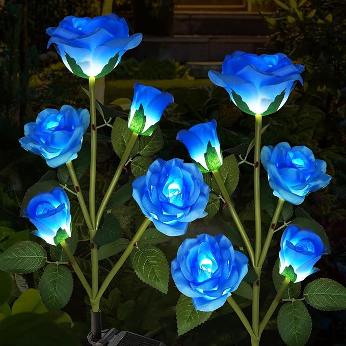 Solar Led Lights Outdoor Decorative 5 Heads Solar Garden Lights Waterproof Rose Flower Lawn Lamp for Yard Patio Garden Decor