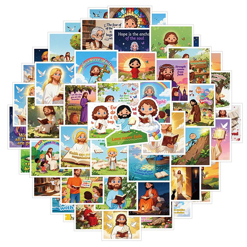 50PCS Cute Jesus Christian Stickers Inspirational Christ Clipart Stickers Bible Verse Aesthetic Decals Pack Catholic Jesus Decal
