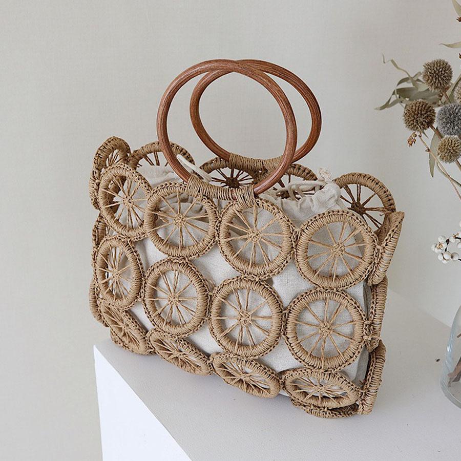 Французская ретро мода Сумка-тоут с вырезами Сумки для женщин Ручная работа Плетеная Пляжная сумка для отпуска Летняя сумка