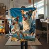 Two Australian Shepherds,pattern Flannel Blanket, High quality Comfortable for All Seasons, Home Decor, Warmth and Comfort, Perfect for Gifts.